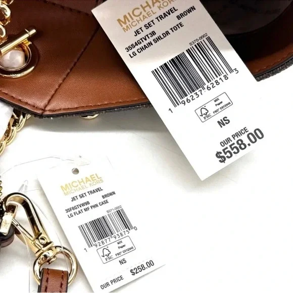 Michael Kors Large Jet Set Travel Chain Shoulder Bag & Double Zip Wallet Brown